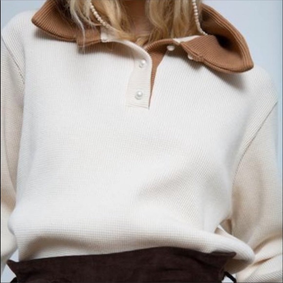Donni. Thermal Duo Pullover - size XS- Cream/Camel - Picture 1 of 8